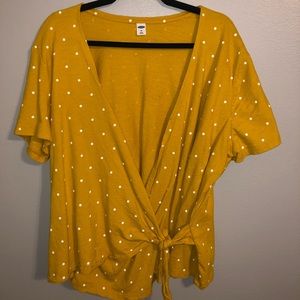 yellow polka dot wrap top